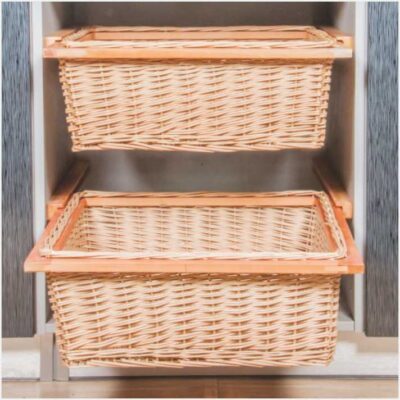 Pull Out Wicker Basket With Wooden Sliders