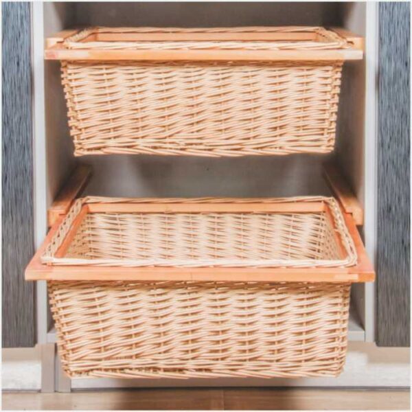 Pull Out Wicker Basket With Wooden Sliders