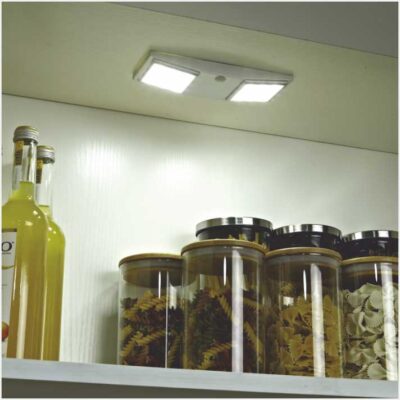 Twin LED light with sensor & USB charging cable, Silver