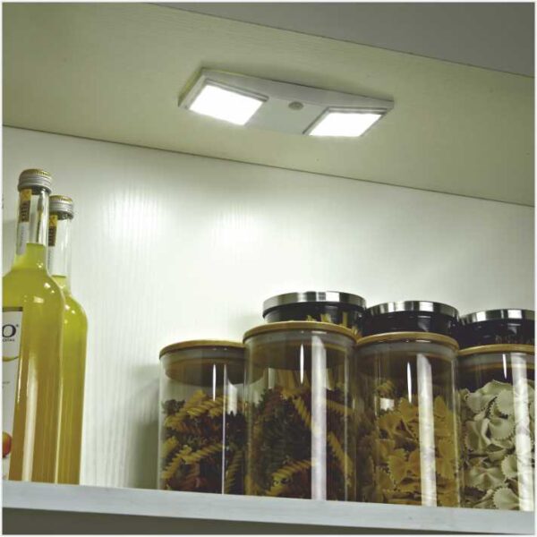 Twin LED light with sensor & USB charging cable, Silver