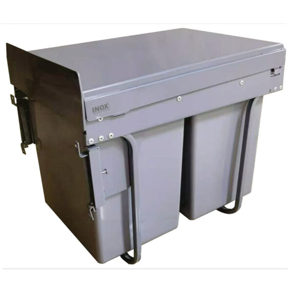 Pull Out Waste Bin - 40 litre Plastic Double with Telescopic Sliders - Soft Close (Door Mounted)