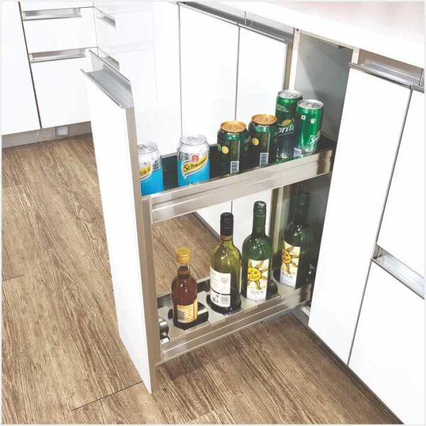 Satin Silent Bottle Pull Out 150/200/250 mm 2 Shelves