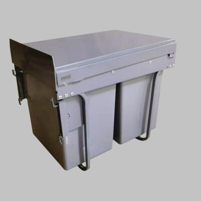 Pull Out Waste Bin - 40 litre Plastic Double with Telescopic Sliders - Soft Close (Door Mounted)