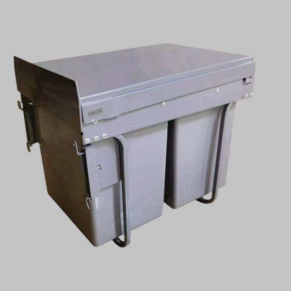 Pull Out Waste Bin - 40 litre Plastic Double with Telescopic Sliders - Soft Close (Door Mounted)