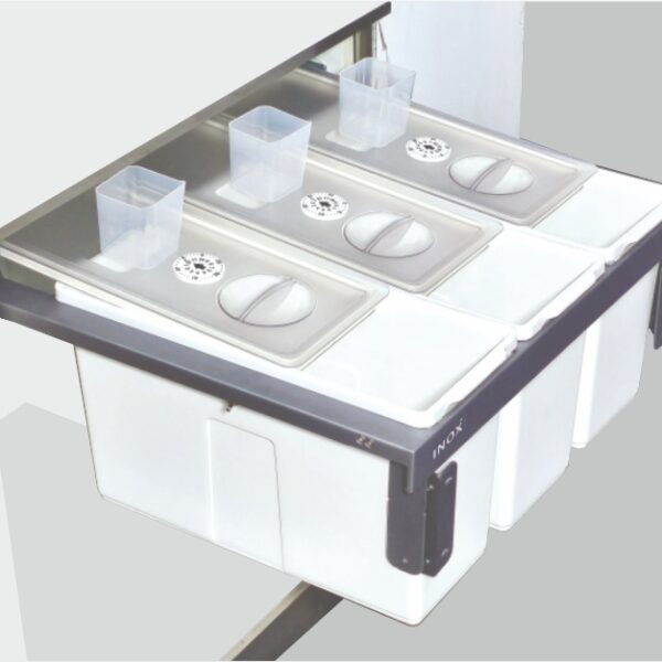 Pull Out Rice Box Triple W/Lid Soft Close | Door Mounted