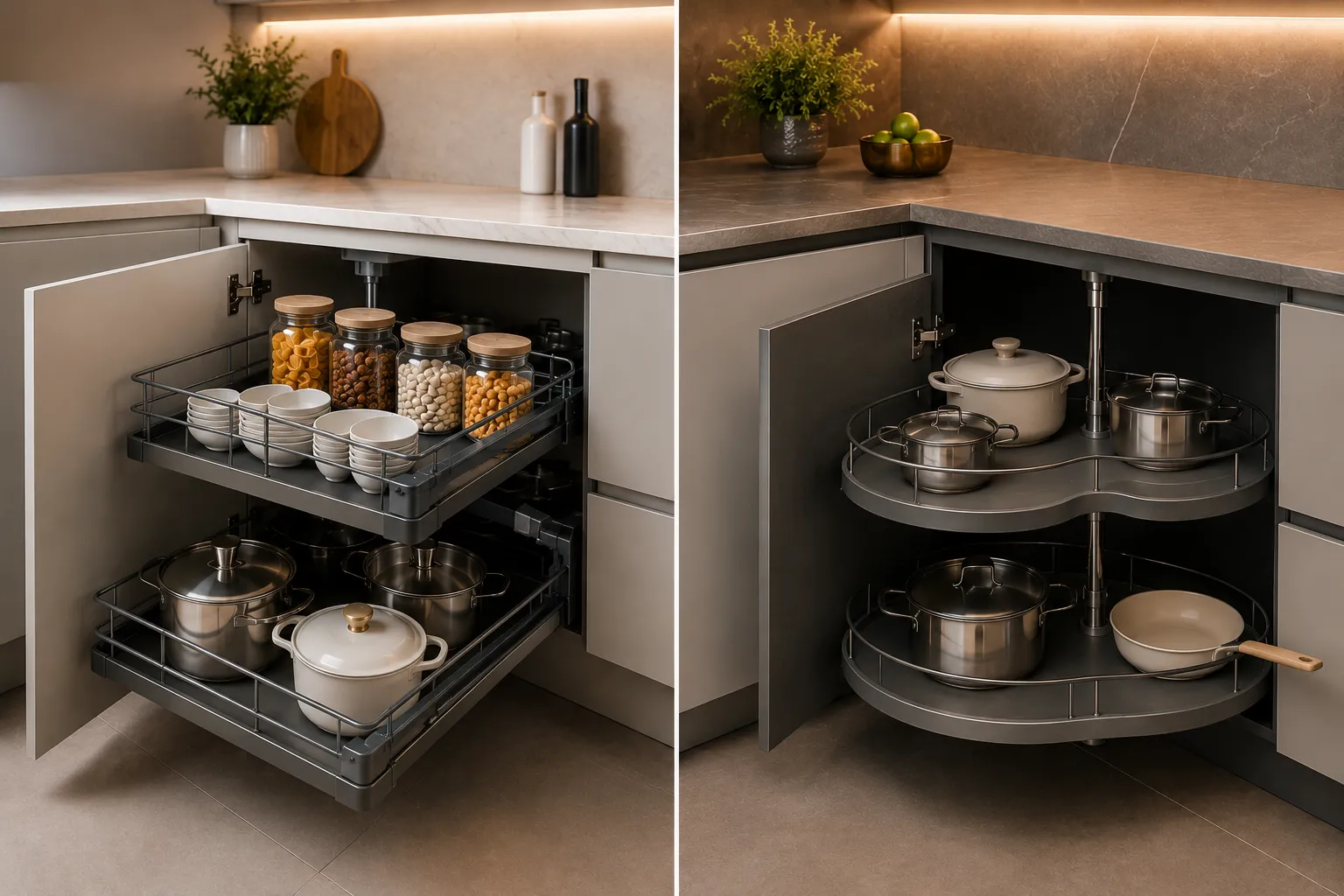 Corner Cabinet Solutions Compared: Magic Corner vs Carousel Unit